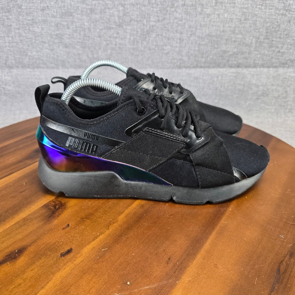 Puma Muse X-2 Black Iridescent Oil Slick Sneakers 372790-01 Womens 8.5
